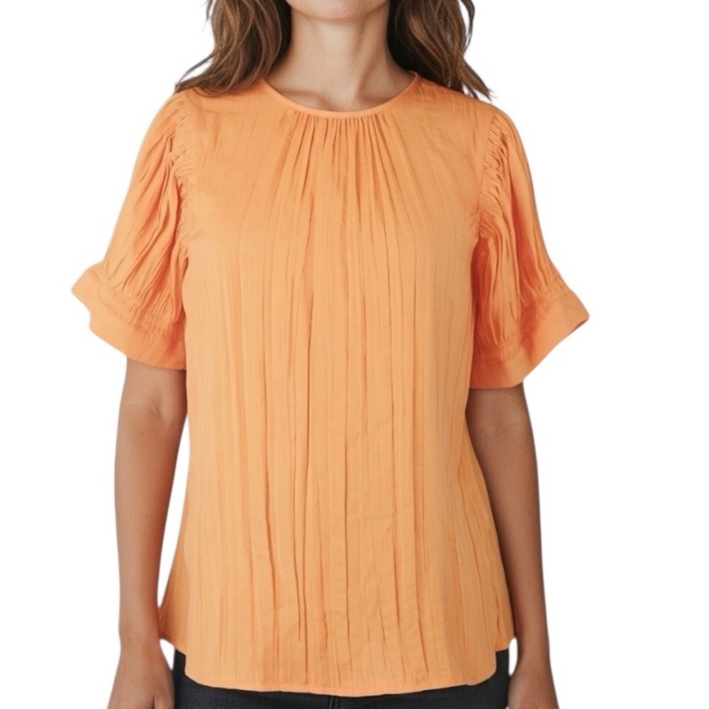 NWT VINCE CAMUTO Orange Short Sleeve Pleated Keyhole Back Blouse Size Small